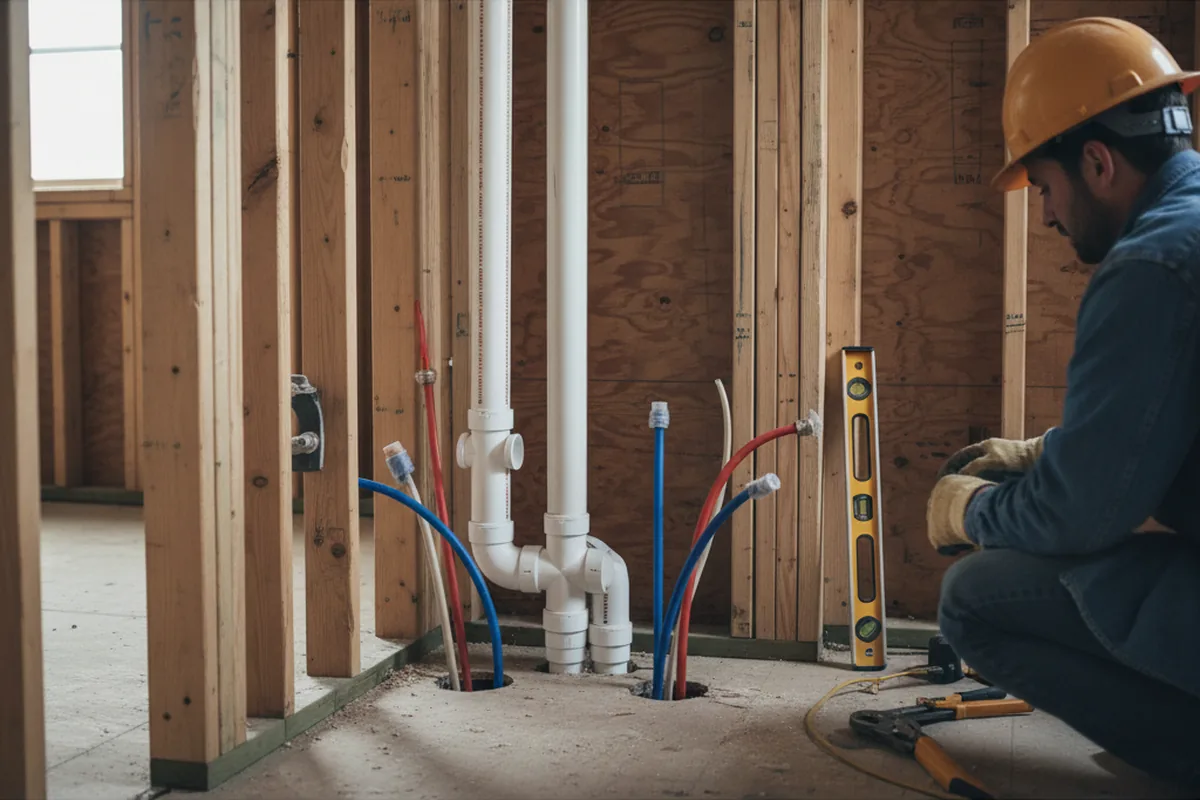 Drain and supply rough-in during Sump Pump Repair in Elbing
